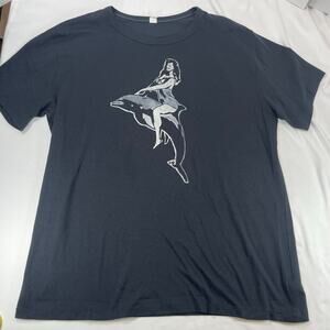 Alternative Black Premium Pinup Dolphin Single Stitch Graphic T-Shirt XL Men's
